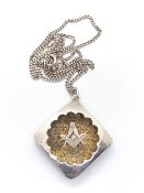 A large silver Masonic pendant having compass design upon, hallmarked for Birmingham,