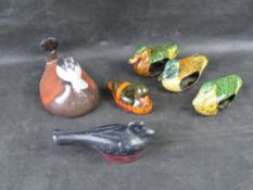 A quantity of ducks including hand carved stone trinket pot in the Inuit style.