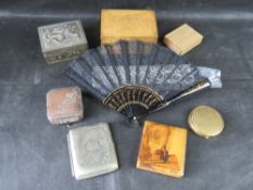 A quantity of assorted collectables including trinket boxes, compact, late 20th century fan, etc.
