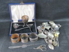 A quantity of assorted cutlery including a hallmarked silver napkin ring,