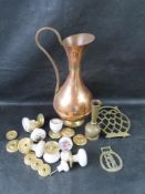 A quantity of assorted metalware and vintage door knobs.