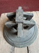 The crown of a bell cast in staples likely cut of to retain the original inscription, 28cm dia,