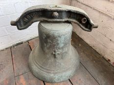 A cast bronze bell made by and cast in proud relief M Beryne Dublin above the soundbow,