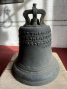 An early 18th century Scottish bell by Robert Maxwell of Edinburgh having cast-in crown staples and