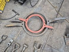 Three forged wrought iron headstock hangars with gudgeons, various sizes.