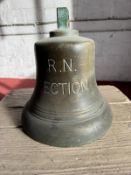 A cast brass Royal Navy bell cWWII, engraved RN SECTION upon.