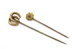 Two 9ct gold tie or cravat pins, each stamped 9ct, total weight 1.