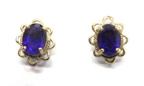 A pair of amethyst stud earrings, each stone approx 8.