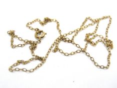 A yellow metal chain necklace, 46cm in length, no apparent hallmark, 0.9g.