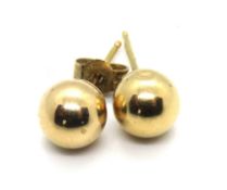 A pair of 9ct gold ball stud earrings, stud stamped 375, 0.