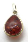 An amber teardrop pendant.