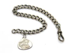 A hallmarked silver Albert watch chain a/f, with St Christopher charm upon, 16.8g.
