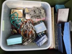 A large quantity of assorted costume jewellery including vintage glass bead necklaces etc.