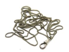 A silver watch guard chain, hallmark to clasp.