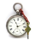 A hallmarked silver fusee pocket watch by Pritchard Runcorn, HM for Chester 1887, with winder key,