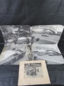 Five photographic print of racing themes, largest four being 50 x 41cm each.