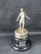 A silver plated trophy a/f, having hallmarked silver plaque upon.