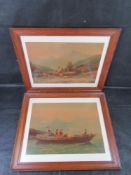 A pair of good oak frames with museum non reflective glass, each 66.5 x 56cm, prints within.