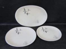 A set of three Johnsons Bros serving plates in Flying Greese pattern c1950s