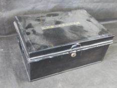 A large metal cash box.