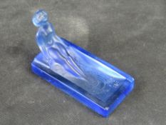 An Art Deco pressed blue glass pin bowl after Girl in Pool (1930) by H.