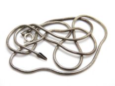 A silver snake link chain necklace.