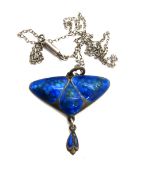 A vintage guilloche enamelled silver pendant on chain.