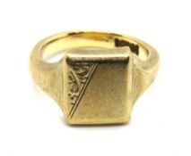 A substantial 9ct gold signet ring, hallmarked 375, size S-T, 11.