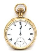 A Dennison Moon gold plated pocket watch having American Waltham USA Traveller movement.