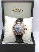 A mens Rotary wristwatch on leather strap, in presentation box.