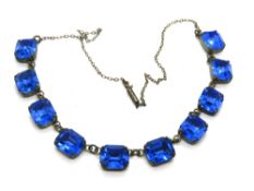 A vintage blue paste necklace having sil