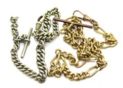 An alpha silver watch chain, together with a gaol plated watch chain.