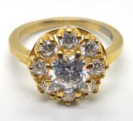 A gold plated silver cluster ring, stamp