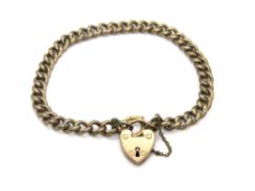 A 9ct gold bracelet having heart padlock clasp, hallmarked 375, 9.4g.