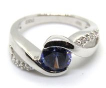 A silver blue stone ring, stamped 925, s