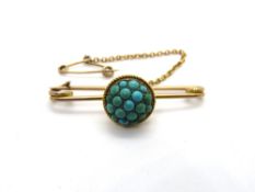 A vintage turquoise encrusted brooch, no apparent hallmarks, 4g.