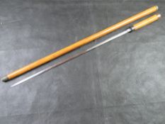 An antique (hallmarked for London 1899) sword stick having Wilkinson blade,