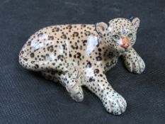 A Miranda C Smith studio pottery handpainted leopard figure.