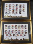Two framed and glazed London 2012 Olympics stamp sets.