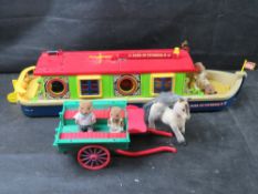 Sylvanian Families barge with family and accessories including horse and cart