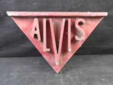 A vintage painted wooden Alvis shop sign.