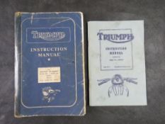 A vintage Triumph instruction manual for motorcycle models including the Speed Twin, Thunderbird,