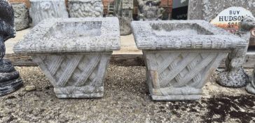 Two woven style concrete planters
