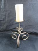 An impressive heavy gauge wrought iron table top candle stand, 37cm to top of stand,