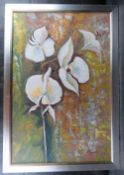 Oil on canvas, still life impressionist style Orchids, signed indistinctly.
