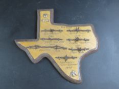 A Texas barbed wire designs plaque, hand made 1996.