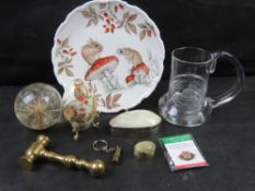 A quantity of assorted collectables including brass nut mallet, Royal Albert plate,