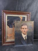 A pastel portrait of young man in an ornate frame with lacquered finish and gilded moulded details,