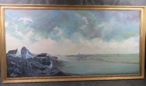 A large oil on canvas seascape painting signed C. Douglas and dated 1971.