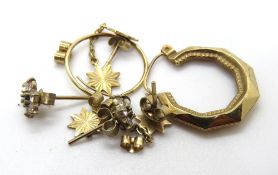 A quantity of yellow metal earrings, butterfly backs, hoops etc, 2.6g.